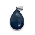 Polished black teardrop gemstone pendant with a silver metal bail for necklaces - Black Agate / 17x27mm