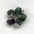 Set of 4 ruby zoisite hexagonal prism pendants with silver metal loops for DIY jewelry - Ruby in Zoisite (Silver Plated)