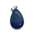 Blue sand stone teardrop pendant with shiny sparkles and silver metal bail for necklaces - Blue Sandstone / 17x27mm
