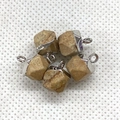 Set of 5 natural faceted stone charms with silver metal caps for DIY jewelry - Picture Jasper (Silver Plated)