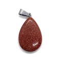 Polished brown goldstone teardrop pendant with shiny sparkles and silver metal clasp - Gold Sandstone / 17x27mm