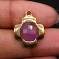 Vintage gold plated cross pendant with faceted purple gemstone for DIY necklaces - 15x18mm / Purple Crystal