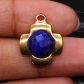 Cross pendant with gold-plated finish and faceted round lapis lazuli stone inlay - 15x18mm / Lapis Lazuli