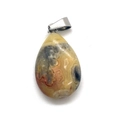 Teardrop natural stone pendant with red and yellow textures and silver metal clasp - Agate (19) / 17x27mm