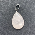 Pink opal rose quartz teardrop stone pendant with polished silver clasp for necklaces - Rose Quartz / 17x27mm