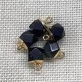 Faceted black natural stone pendant set with golden metal loops for DIY jewelry - Black Agate (Gold Plated)