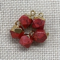 Five hexagonal red stone charms with gold-plated caps for DIY jewelry making and crafts - Red Turquoise (Gold Plated)