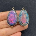 Pink and blue marble emperor stone water drop pendant with gold edge connectors - Pink Blue Purple Texture (No.4)