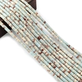 Polished light blue and terra cotta imperial stone cylinder beads for jewelry making - 2x4mm / Blue White Brown Mottled Pattern (No.2)