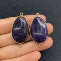 Set of two purple imperial stone water-drop pendants with gold plated metal edges - Purple Natural Texture (No.13)