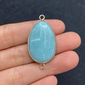 Sky blue imperial stone oval connector with gold frame and double loops for DIY jewelry - Light Blue Marble Texture (No.15)