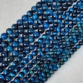 Polished natural blue tiger eye stone round beads for jewelry making and DIY designs - Peacock Blue (No. 6)