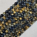 Natural blue and yellow tiger eye stone round beads for DIY jewelry making - Blue Yellow Mix (No. 8)