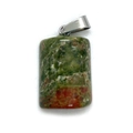 Unakite gemstone pendant with natural green and orange textures and silver metal clasp - 15x25mm / Unakite