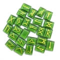 Green crystal Runic Stones set with gold Elder Futhark engravings for divination - Green Crystal