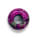 Macro detail of polished purple and green natural stone abacus bead for jewelry making - 4x10mm / Ruby Zoisite