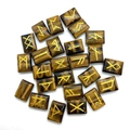 Set de runas de piedra ojo de tigre con símbolos Futhark dorados para adivinación - Juego de Piedras Rúnicas de Ojo de Tigre / Ojo de tigre
