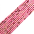 Pink and beige marbled cylindrical natural stone beads for DIY jewelry making - 2x4mm / Pink Yellow (No.4)