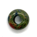 Macro view of 4x10mm green mottled natural stone spacer bead with large hole design - 4x10mm / Unakite