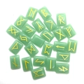Green aventurine runes stones with golden engraved elder futhark symbols for divination - Green Aventurine Look