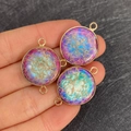 Flat round purple emperor stone connector with gold plating for DIY jewelry making - 22x30mm / US 3