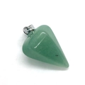 Green natural stone heart cone pendant with silver bail for DIY necklaces - 14x27mm / Green Aventurine