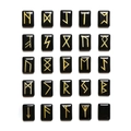 Polished black obsidian rune stone set with 25 pieces featuring gold engraved Futhark symbols - 15x20x6mm (25 Pieces/Pack) / Synthetic Black Crystal