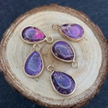 Pendentifs en pierre impériale violette en forme de poire avec bordure dorée - 12x20mm / Violet (No.1)