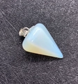 Conical milky white opal pendant with silver bail for DIY necklace jewelry making - 14x27mm / Opal