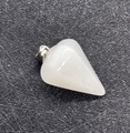Polished white turquoise cone pendant with silver clasp for DIY necklace making - 14x27mm / White Jade