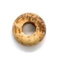 Flat yellow-brown natural stone abacus bead with speckled texture and smooth polished finish - 4x10mm / Picture Jasper