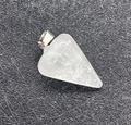 Faceted white crystal cone pendant with silver metal clasp on black textured background - 14x27mm / White Crystal