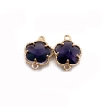Detailed macro view of purple faceted stone flower connectors with gold beaded edge frame - Size 7 / 11x15mm (50 Pieces/pack)