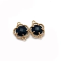 Golden flower-shaped connector pendants with black faceted stones for DIY jewelry - Number 2 / 11x16mm (50 Pieces/pack)