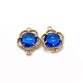 Dark blue faceted clover crystal pendant with golden beaded edge and double loops - Size 3 / 11x16mm (50 Pieces/pack)