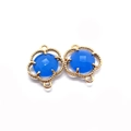 Golden clover faceted blue stone connectors with beaded edges for DIY jewelry making - Size 4 / 11x16mm (50 Pieces/pack)