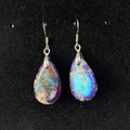 Purple and blue sea sediment jasper teardrop earrings with silver metal hooks - Violet Blue