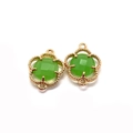 Clover-shaped natural green faceted crystal connector with gold plated milgrain frame - Size 5 / 11x16mm (50 Pieces/pack)
