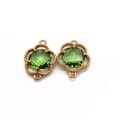 Green crystal stone flower pendant with gold beaded edge and dual loops for DIY jewelry - Size 6 / 11x16mm (50 Pieces/pack)