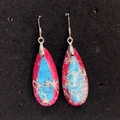 Handmade drop earrings with pink and blue natural stone texture on a silver hook - Pink Blue Texture (3-)