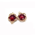 Golden clover connector with faceted red stone for DIY jewelry making charms - Size 7 / 11x16mm (50 Pieces/pack)