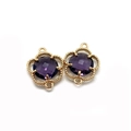Pair of deep purple faceted crystal flower pendants with golden beaded edges for DIY jewelry - Size 8 / 11x16mm (50 Pieces/pack)