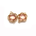 Pink faceted natural stone flower charm connector in gold finish for DIY jewelry - Size 13 / 11x16mm (50 Pieces/pack)