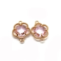 Pink faceted crystal clover pendant with golden beaded edge and double ring connectors - Size 14 / 11x16mm (50 Pieces/pack)