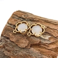 Golden clover connector with milky stone inlay and beaded edges for DIY jewelry - Size 15 / 11x16mm (50 Pieces/pack)