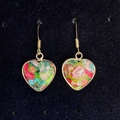 Colorful heart-shaped stone drop earrings with gold metal bezel and spiral ear hooks - Multicolor (No. 9)