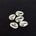 Five natural cowrie shells with green evil eye hand-painted designs for DIY jewelry making - 12x20mm / 20 Pieces Set / Green