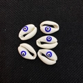 Five pieces of bleached natural sea shells with evil eye prints for DIY jewelry making - 12x20mm / 20 Pieces Set / Dark Blue