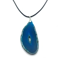 Onregelmatige blauwe agaat plak hanger met kristallen druzy op zwarte koord ketting - Blauw