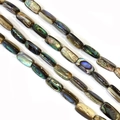 Natuurlijke abalone schelpkralen in lange buisvorm met iriserende textuur - 8x18mm / Tand